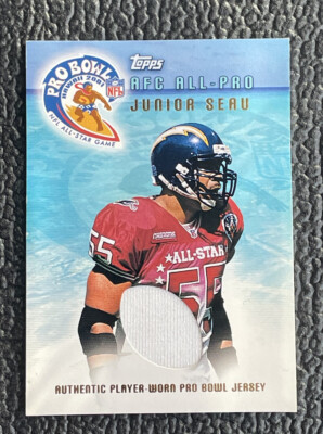 🔥JUNIOR SEAU 2001 TOPPS AFC PRO BOWL GAME WORN WHITE JERSEY CARD