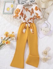 Tween Girl Jumpsuit/Romper With Large Flower Prints And Belt