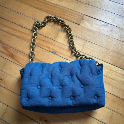 Zara Quilted Blue Denim Like Gold Chain Purse Bag