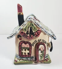 VTG Blue Sky Pottery Cherries House of Beauty Salon Tea Light Votive Holder