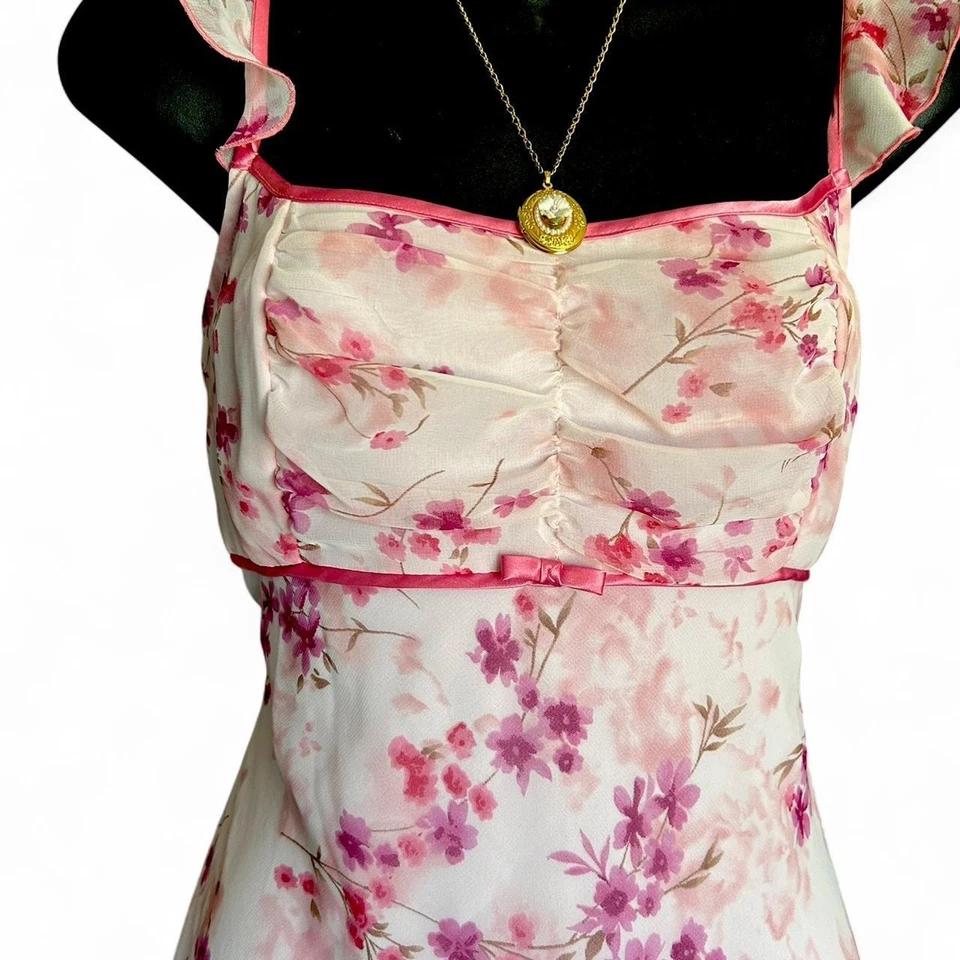 Vestido de fada floral rosa vintage Y2K com bainha de lenço - Imagem 4 de 4