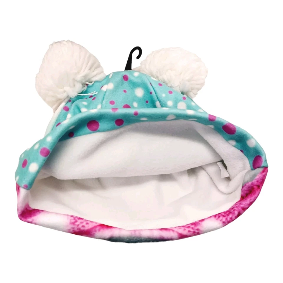 Gorro con cara de perro: pompones de vellón rosa turquesa atleta para niñas de 8 a 16 años Foto 3 de 3