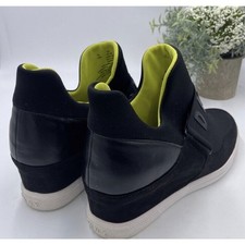 DKNY the Cosmos Logo 3" Hidden Wedge Sneaker Slip On street style Sz 9.5M Black