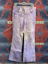Vintage Purple Velvet Bell Bottoms Button Fly Union Made Sun Fade 27 x 28.5 70s