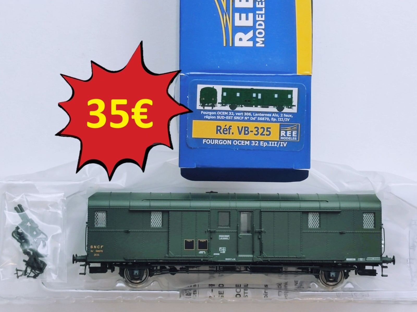 Fourgon OCEM 32 REE VB-325 à feux fonctionnels pour réalisme HO SNCF