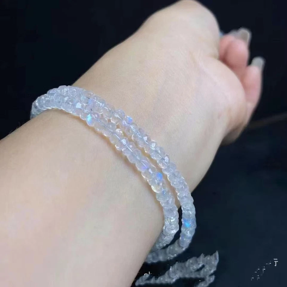 Pulsera de 2p con cuentas de corte de cristal de piedra solar natural genuina AAAA Foto 3 de 3