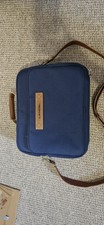 lancel messenger style laptop work crossbody bag with leather strap, navy blue