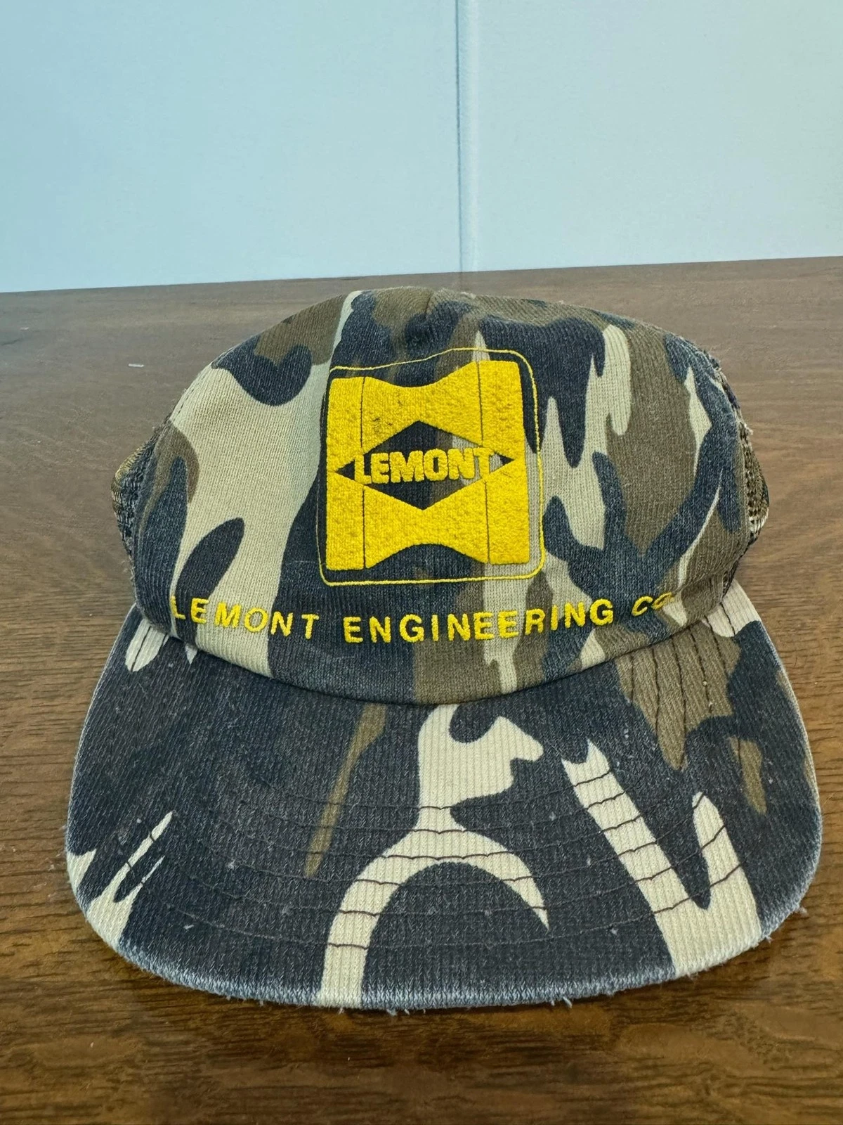 Vintage Lemont Engineering Co Hat Cap Snap Back Mens One Size Green Camo Mesh