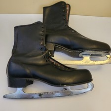 VTG Black Figure ICE SKATES Size 10" Leather Winter Decor Read Description
