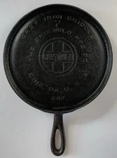 Vtg Griswold Cast Iron Round Griddle #7 Erie PA Large Block Logo 607 Skillet Pan