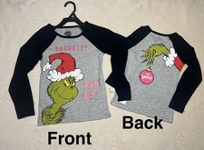 The GRINCH Girls T Shirt 2 sided Sz 5/6 NAUGHTY WHO ME Long Sleeve Black Gray