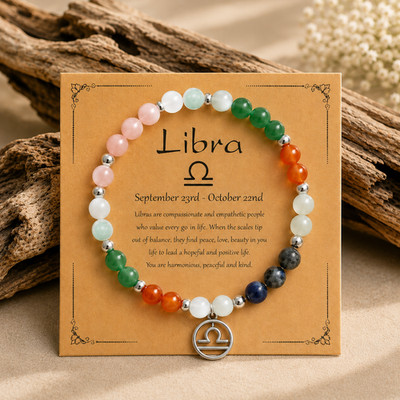 Waage Sternzeichen Armband - Edelsteine Perlen Stretch Armband mit Waage Anhänger
