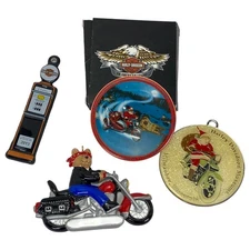 4 Motorcycle Christmas Ornaments including 3 Harley Davidson