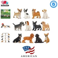 12PCS Mini Dog Figurines Toy Set, Realistic Detailed Plastic Puppy Figures Pl...