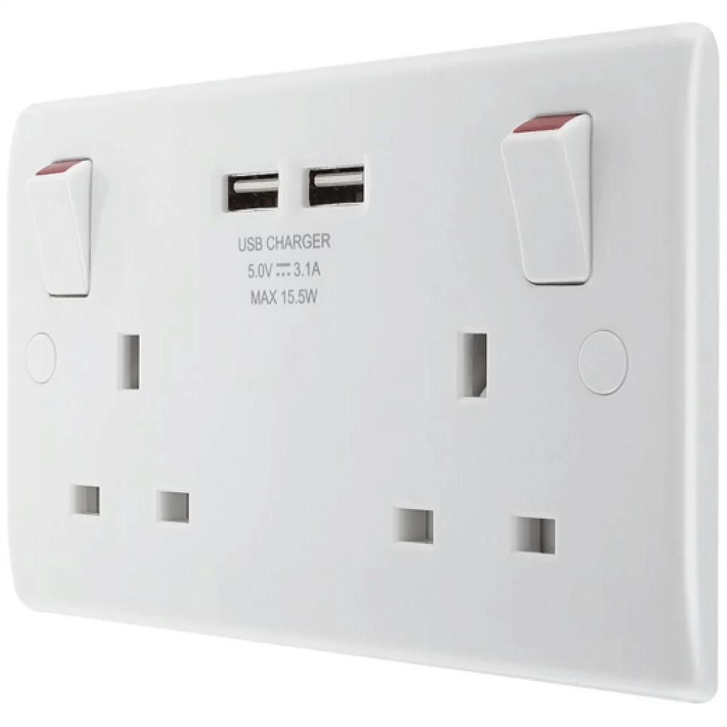 13A Socket White Double With USB Nexus Charger BG Electrical 822U3