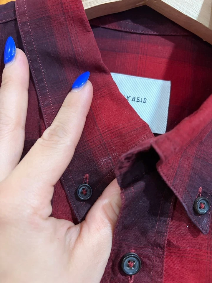 Camisa Billy Reid Rojo Búfalo A Cuadros Abotonada Para Hombre Pequeña Manga Larga Informal Foto 3 de 4