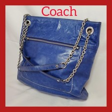Coach Blue Leather Shoulder Bag, 30cm Height, Chain Strap, Excellent Condition