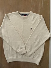 Tommy Hilfiger Sweater Mens Large White Cotton Crewneck Crest Logo Pullover