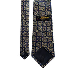 Presented by Boeing Men's Silk Neck Tie Blue Gold Geometric Medallion Vintage
