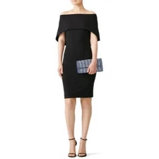 Nicole Miller Collection dress womens 12 NEW black cape off shoulder sheath chic