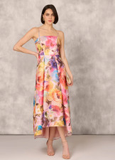 Adrianna Papell  Multicolor Metallic Floral Print Jacquard High Low Gown Sz 16