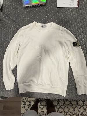 Stone Island Garment Dyed Intarsia Logo Sweatshirt Men Sz S White