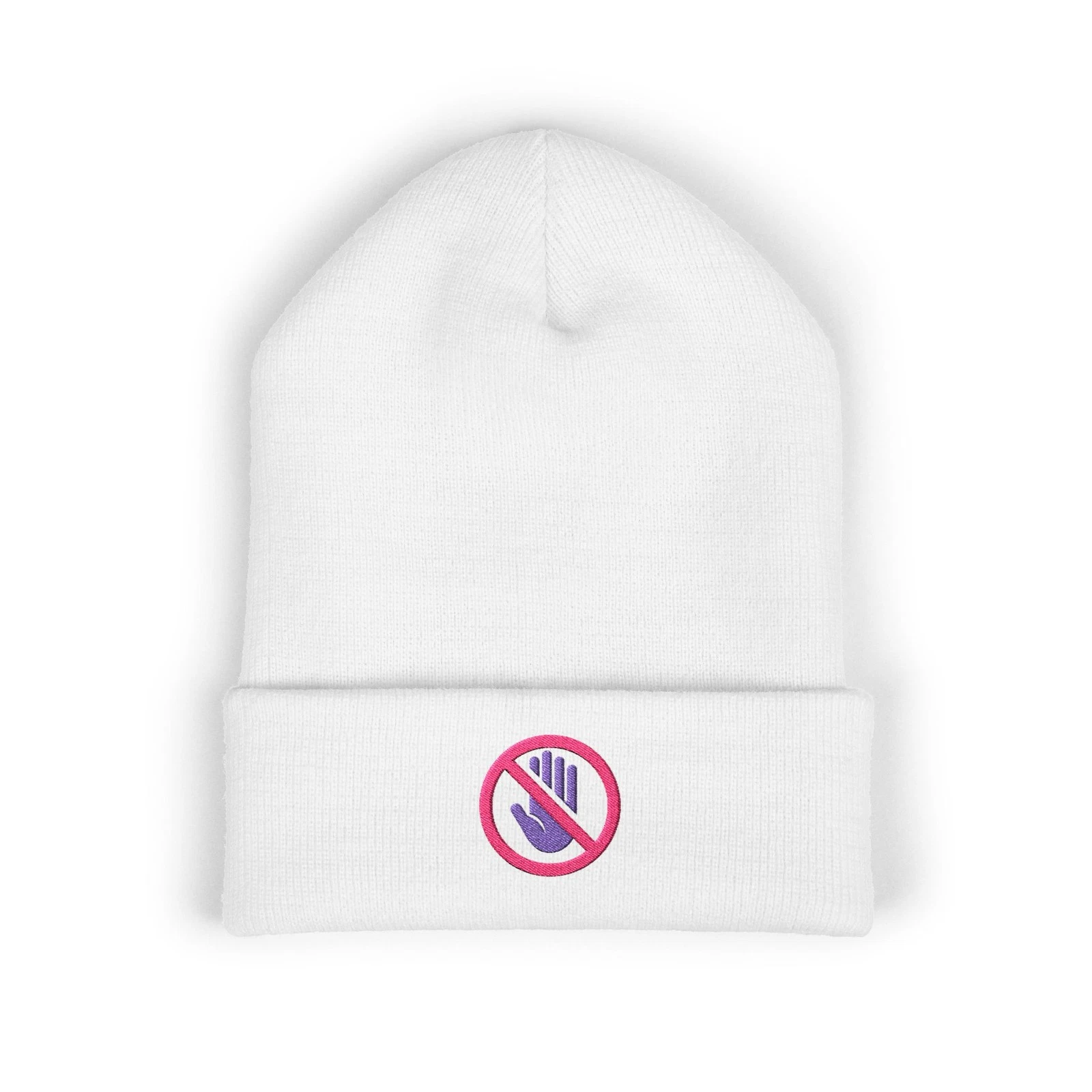 Embroidered ‘Do Not Touch’ Cuffed Beanie — Minimalist No-Touch Knit Hat