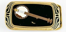 Vintage 1983 NAP CO Banjo Brass Belt Buckle Enamel Painted