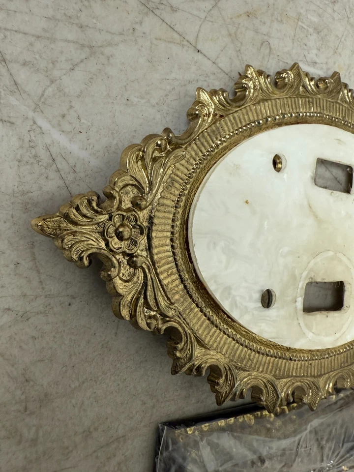 Vintage Pearl Maid Double Light Switch Plate | Mother of Pearl Brass Cover x2 - Image 2 of 4