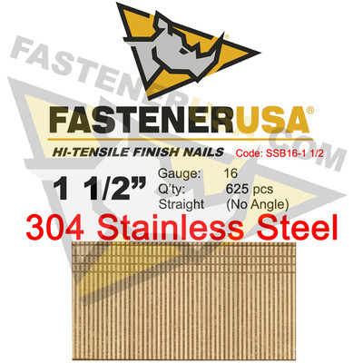 1 1/2'' 16 Gauge 304 Stainless Steel Straight Finish Nails 16 ga (625 ct)