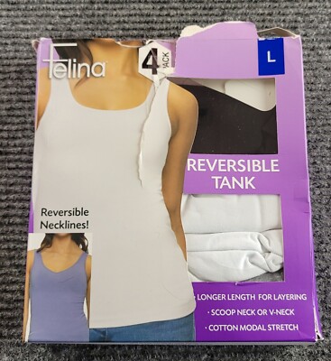 FELINA 3-Pack Women's  Size Large,  Reversible Tank Top White Gray Black New