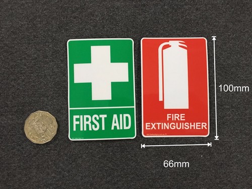 FIRST AID & FIRE EXTINGUISHER Sticker Sign Decal Set 100x66mm OHS WHS - Picture 2 of 2