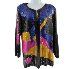 Vintage Black Silk Jacket Hand Embellished in Multicolored Beads/Sequins