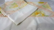Vintage set of 2 Standard Pillowcase Yellow Roses w/ peach pink Cotton Blend