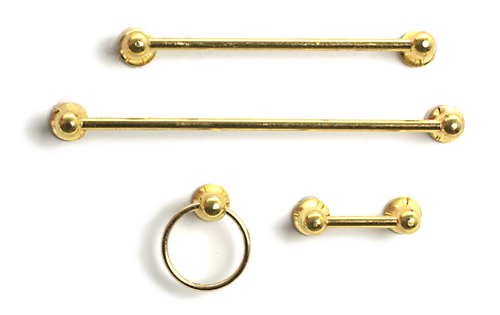 Dolls House Towel Rail Set 4pc Brass Bathroom Accessory Miniature 1:12 Scale (T)