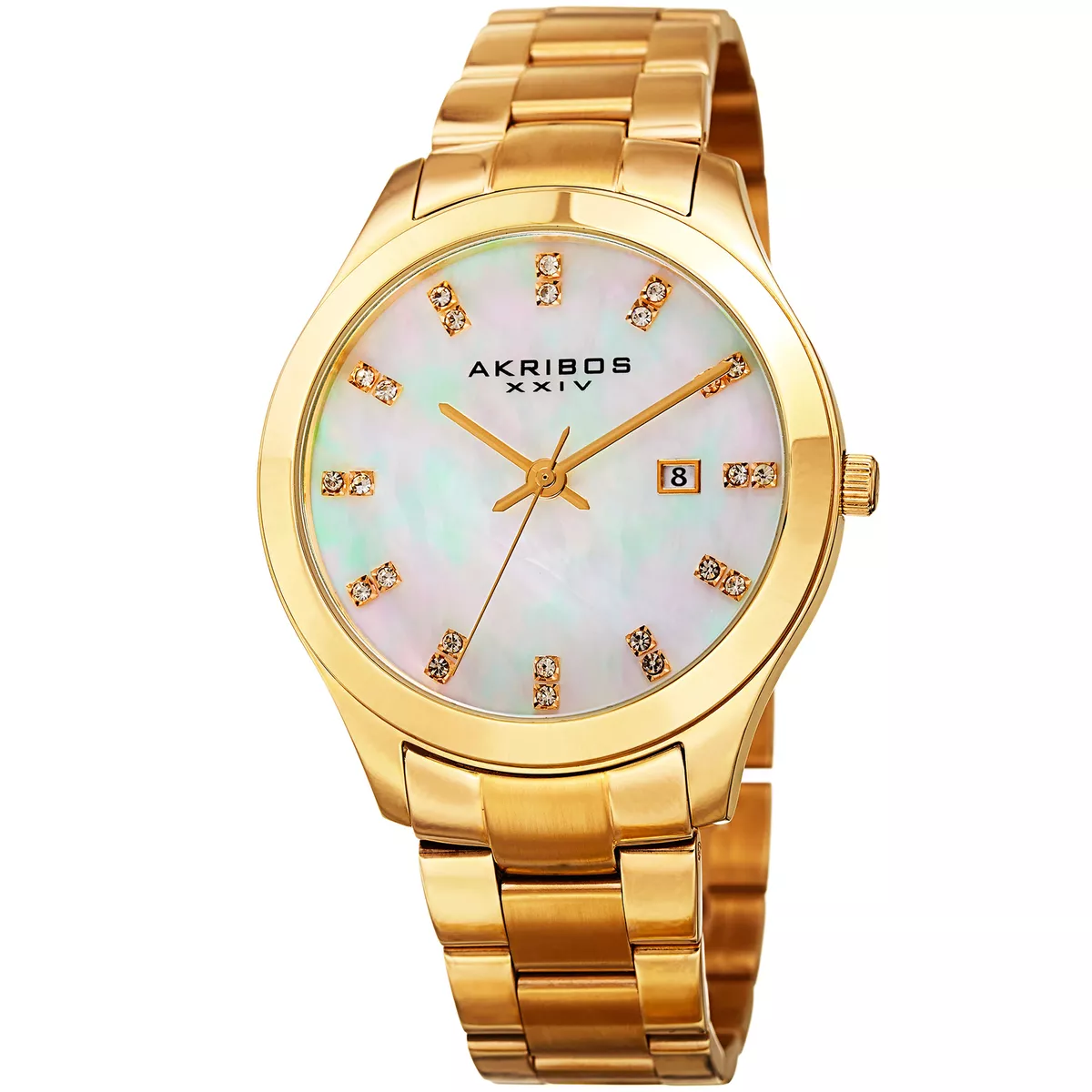 Women s Akribos XXIV AK954YG White Mother of Pearl Dial Date