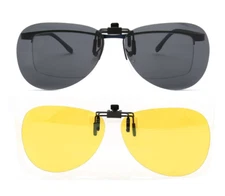 2 Pairs Round Clip On Sunglasses Polarized Day Night Vision Lens Driving Glasses