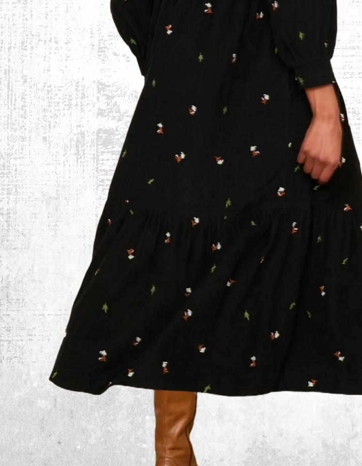 Ex WYSE Women’s Long Sleeve Embroidered Cord Dress in Nina Black/Multi RRP £250 - Image 3 of 4