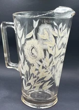 Vintage Jeannette Glass Marigold Pink Pitcher - Painted White Flower Pattern