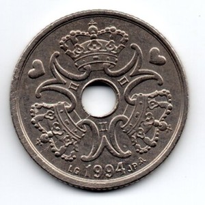 Denmark 1994, New royal monogram, showing 3 royal crowns, 5 Kroner, accept offer