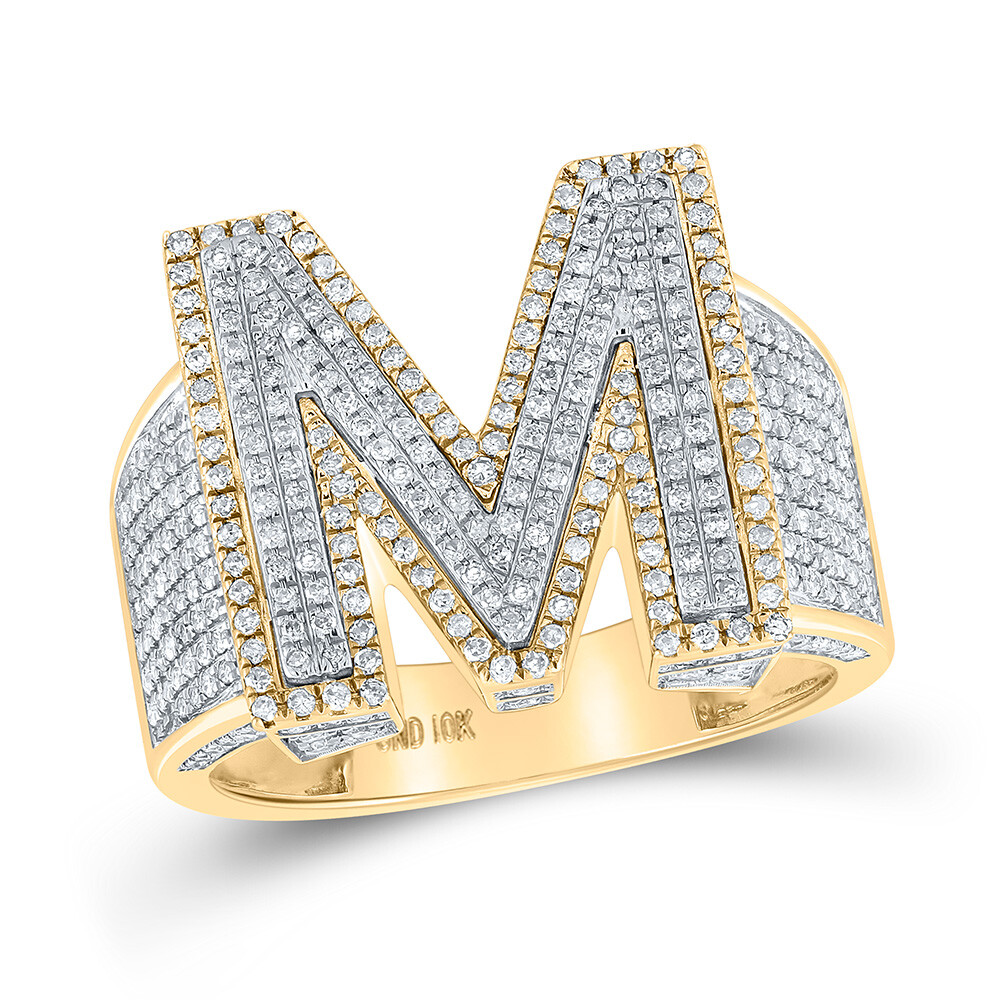 10kt Two-tone Gold Mens Round Diamond Initial M Letter Ring 1-1/5