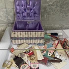 Vintage Dritz  Wicker Purple Sewing Basket Satin Lined / Accessories