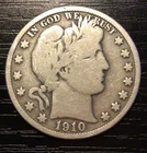 1910-S Barber Silver Half Dollar, VG. Some Letters of LIBERTY! F94