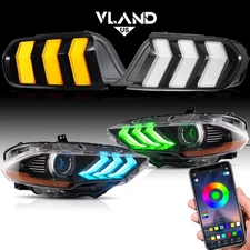 For 2018-23 Ford Mustang RGB Headlights+Euro Clear Tail Lights Sets W/Sequential