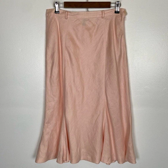 Lauren Ralph Lauren Linen Midi Skirt Sz 10 Coastal Pink Canvas Elegant Feminine
