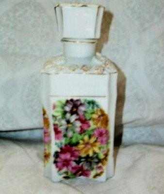 Cottagecore Porcelain Perfume Bottle Chintz Floral Japan 1950s Applied Flowers