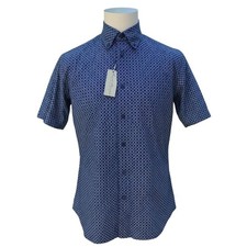 NEW Daniel Cremieux Men's MEDIUM Blue Geometric Short Sleeve Button-Up Shirt