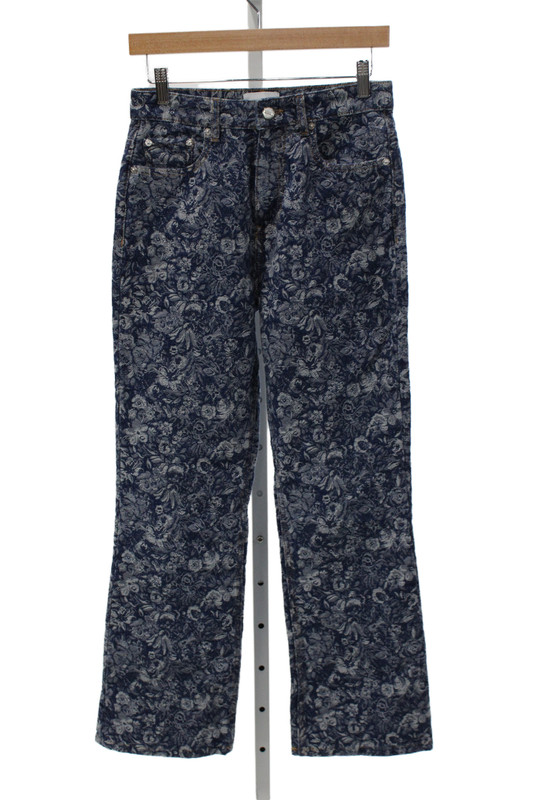 Ganni Women Bootcut Flared Dark Blue Floral Jeans Size 26