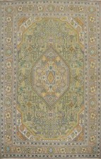 Green Over-Dyed Geometric Wool Traditional Living Room Rug Vintage Carpet 8x11