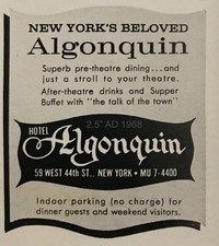 1968 The Hotel Algonquin New York City PRINT AD VINTAGE 2.5&rdquo; Beloved W 44th St